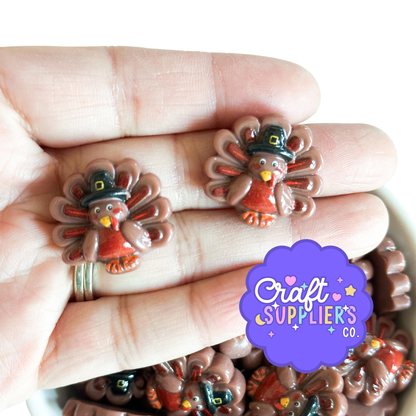 Pilgrim Turkey Flatback Cabochons, Thanksgiving Resin Embellishments, Fall Craft Supplies, Fake Bake Decor