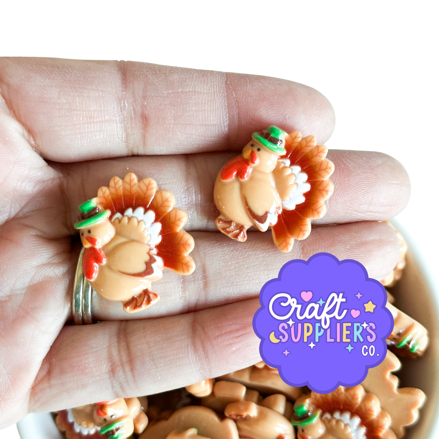 Thanksgiving Turkey Resin Flatback Cabochons | Fall Turkey Charms | Set of 4 | 30mm