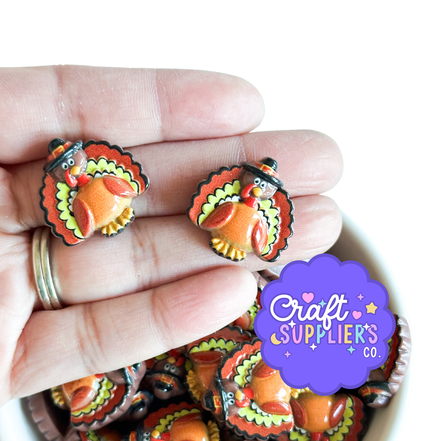 Thanksgiving Turkey Flatback Cabochons, Autumn Resin Embellishments, Fall Craft Supplies, Fake Bake DIY Decor