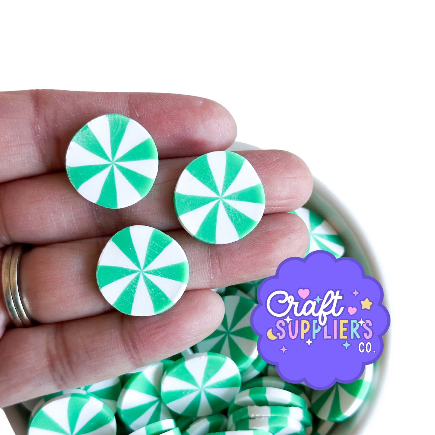 Mint Green Peppermint Polymer Clay Slices | Christmas Candy Sprinkles | Fake Candy Embellishments | 10-50 Pieces