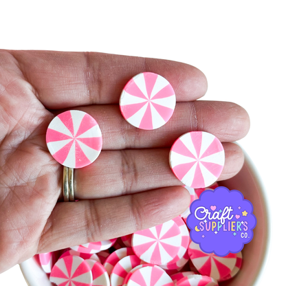 Pink Peppermint Polymer Clay Slices | Christmas Candy Sprinkles | Fake Candy Embellishments | 10-50 Pieces