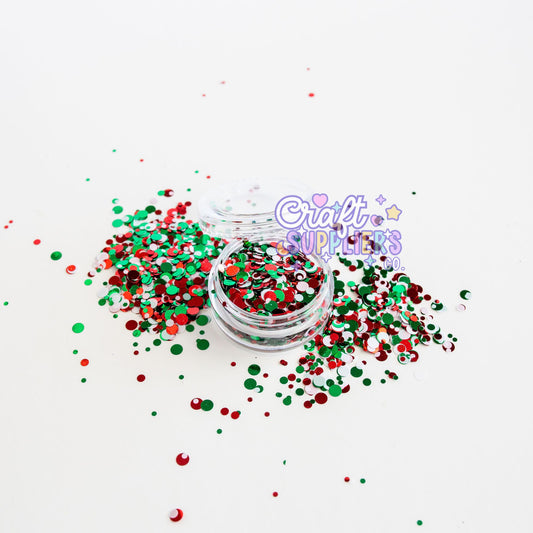 Jingle Bells Chunky Glitter Mix – Red Green White Christmas Confetti