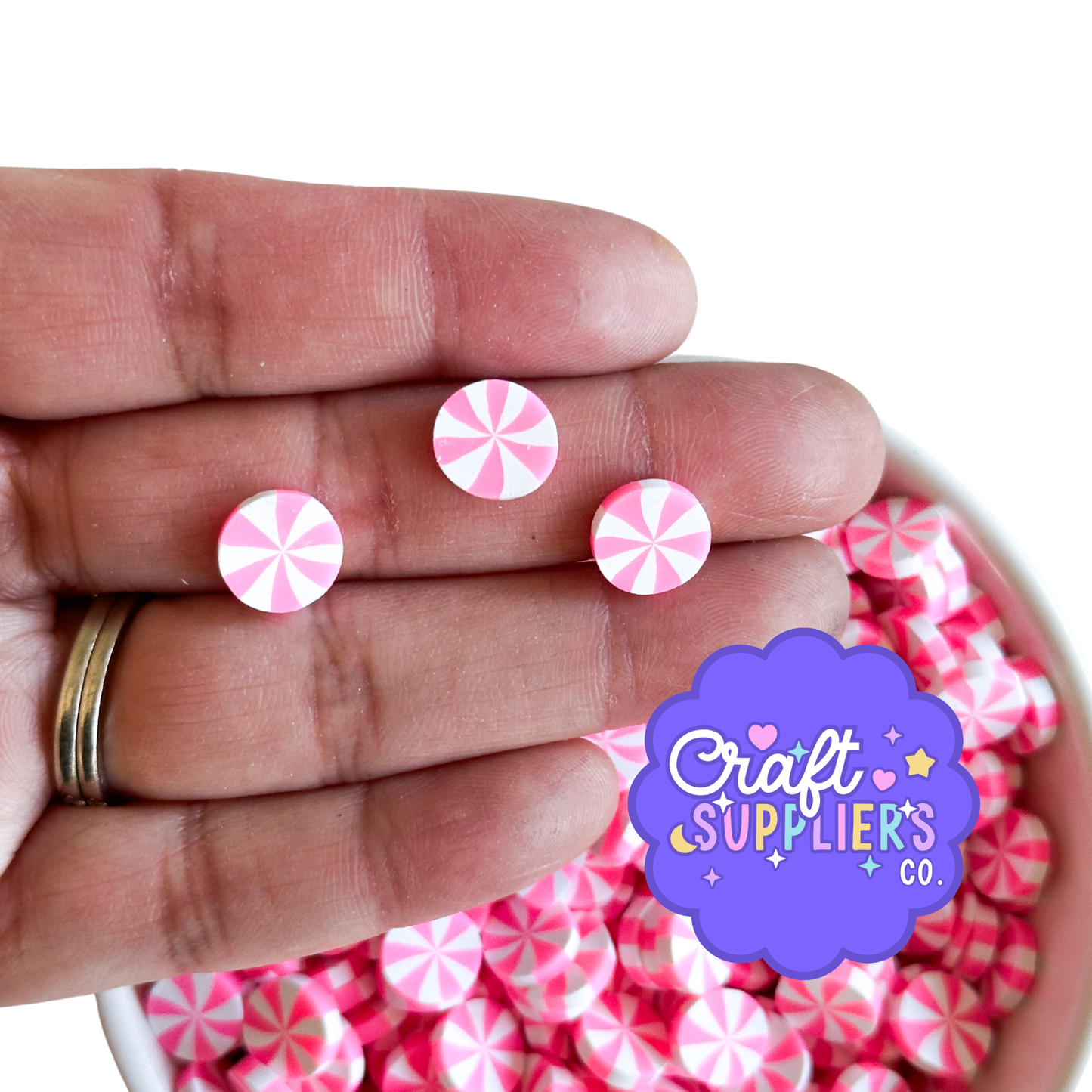 Mini Pink Peppermint Polymer Clay Slices | Christmas Candy Sprinkles | Fake Candy Embellishments | 5g-100g