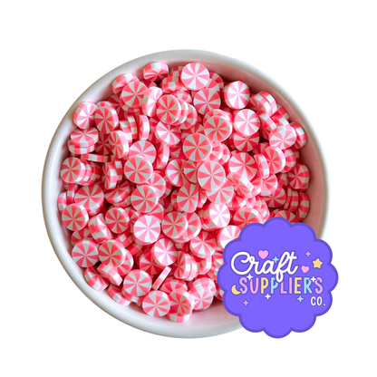 Mini Pink Peppermint Polymer Clay Slices | Christmas Candy Sprinkles | Fake Candy Embellishments | 5g-100g