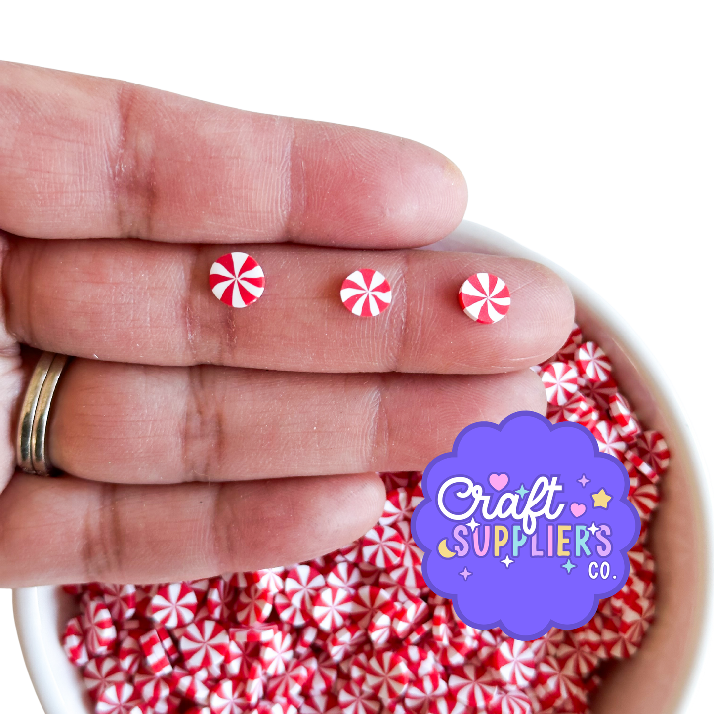 Mini Red Peppermint Polymer Clay Slices | Christmas Candy Sprinkles | 5mm | Fake Candy Embellishments