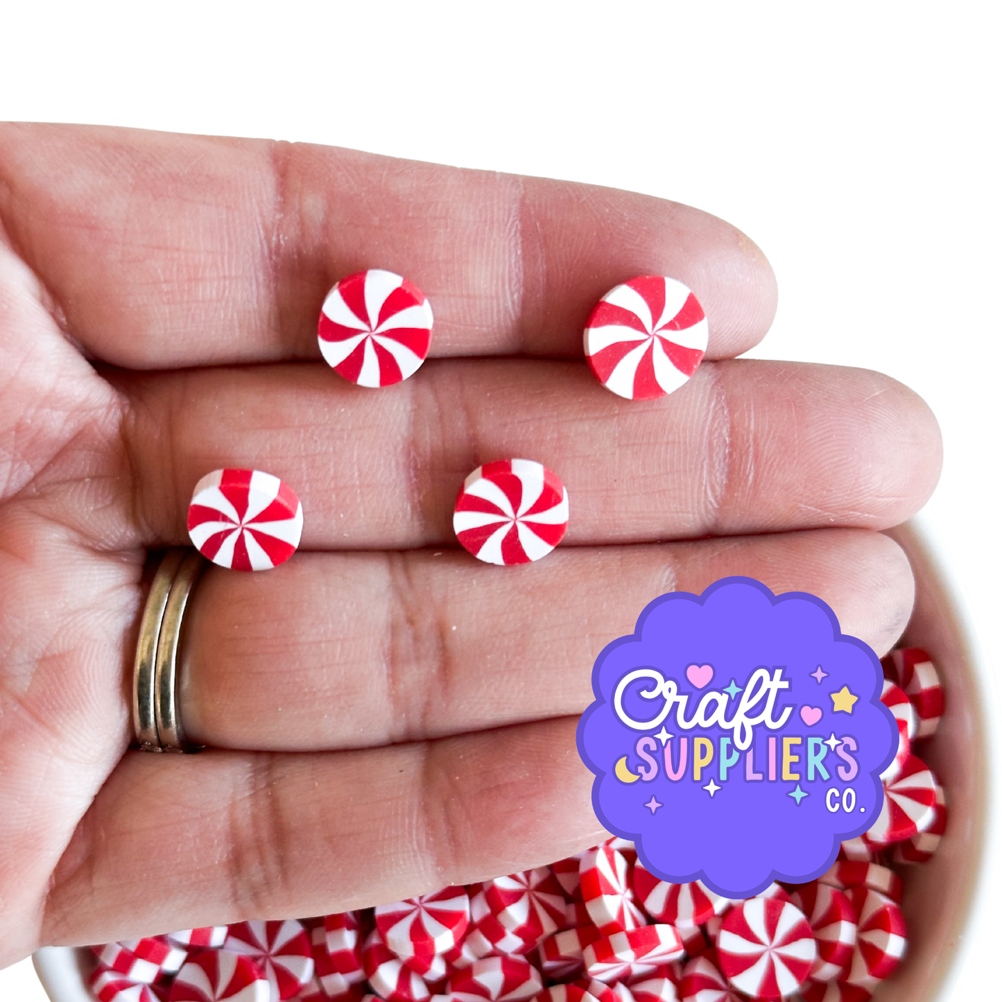 Mini Red Peppermint Polymer Clay Slices | Christmas Candy Sprinkles | Fake Candy Embellishments | 5g-100g