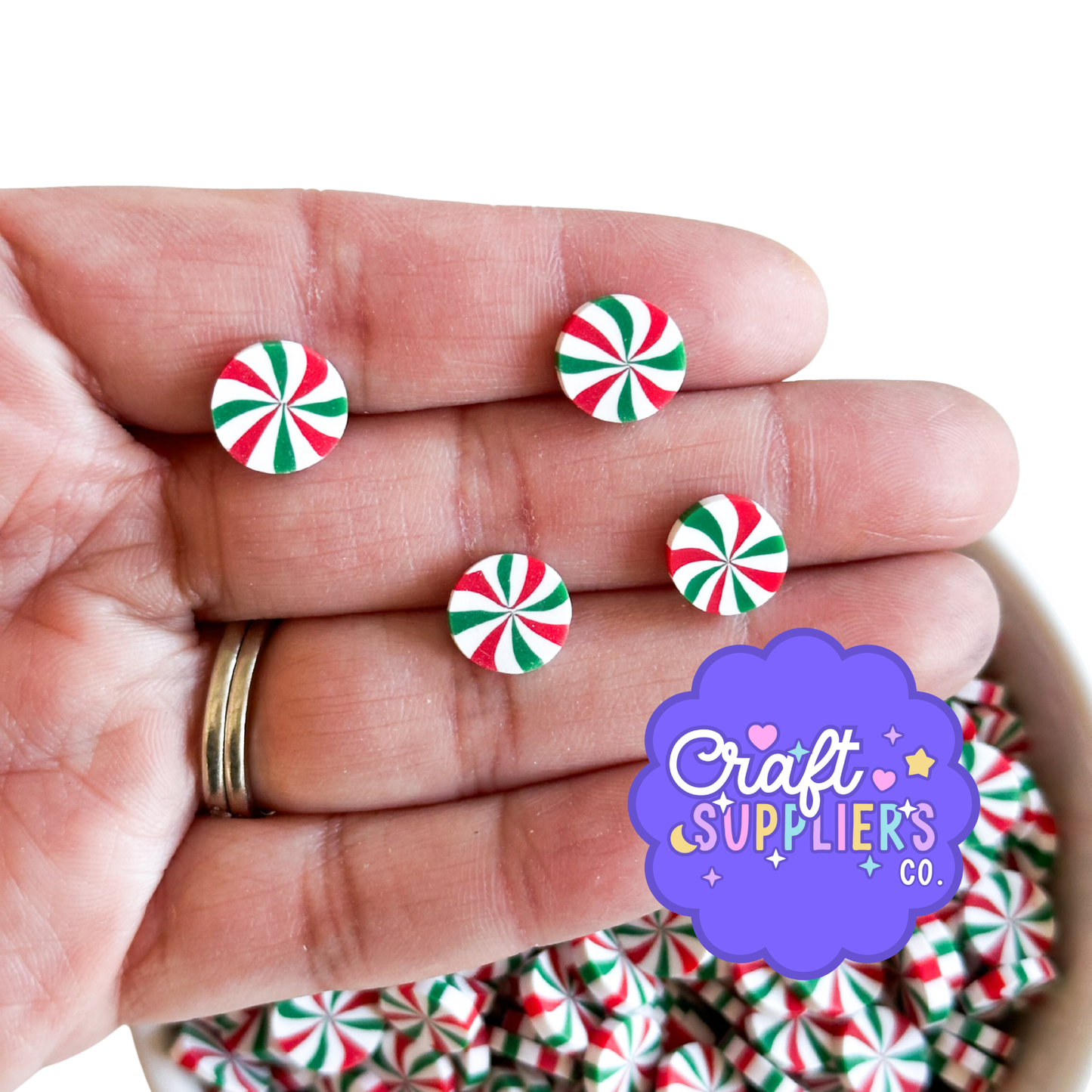 Mini Red, Green & White Peppermint Polymer Clay Slices | Christmas Candy Sprinkles | Fake Candy Embellishments | 5g-100g
