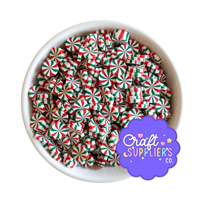 Mini Red, Green & White Peppermint Polymer Clay Slices | Christmas Candy Sprinkles | Fake Candy Embellishments | 5g-100g