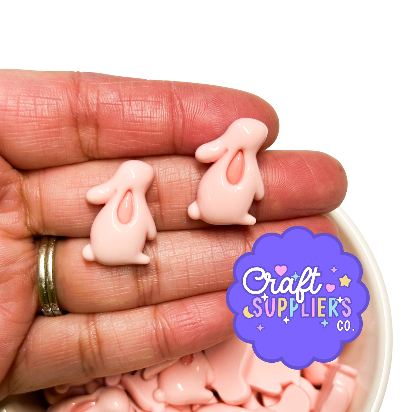 Set of 4 Flat Back Resin Bunny Cabochons, Easter Craft Embellishments (0.875")
