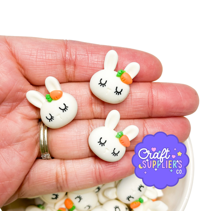 Sleeping Bunny with Carrot Resin Flatback Charms | Easter Bunny Cabochons | Set of 4