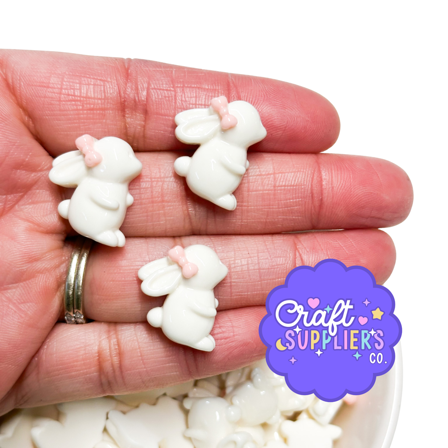 Set of 4 Bunny Flatback Cabochons, Easter Craft Charms