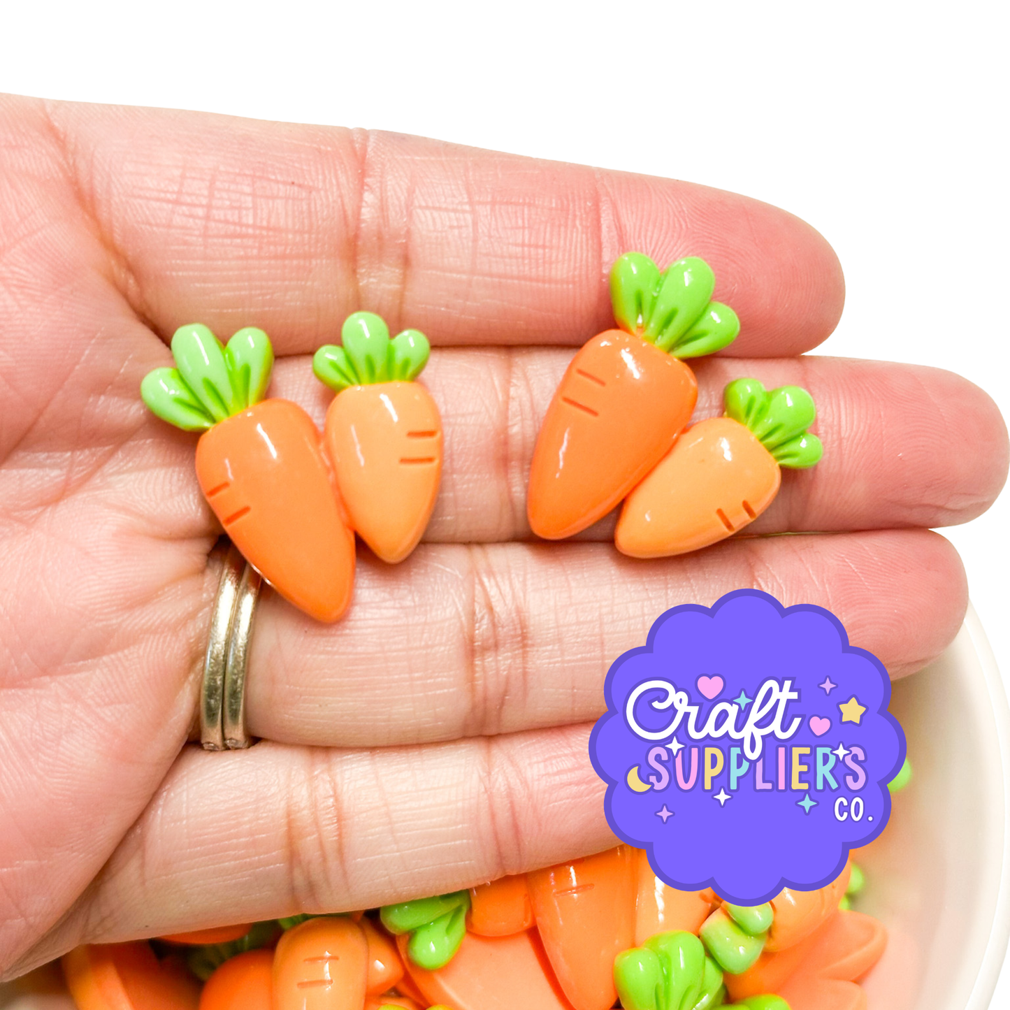 Set of 4 Carrot Flatback Cabochons, Easter Craft Charms