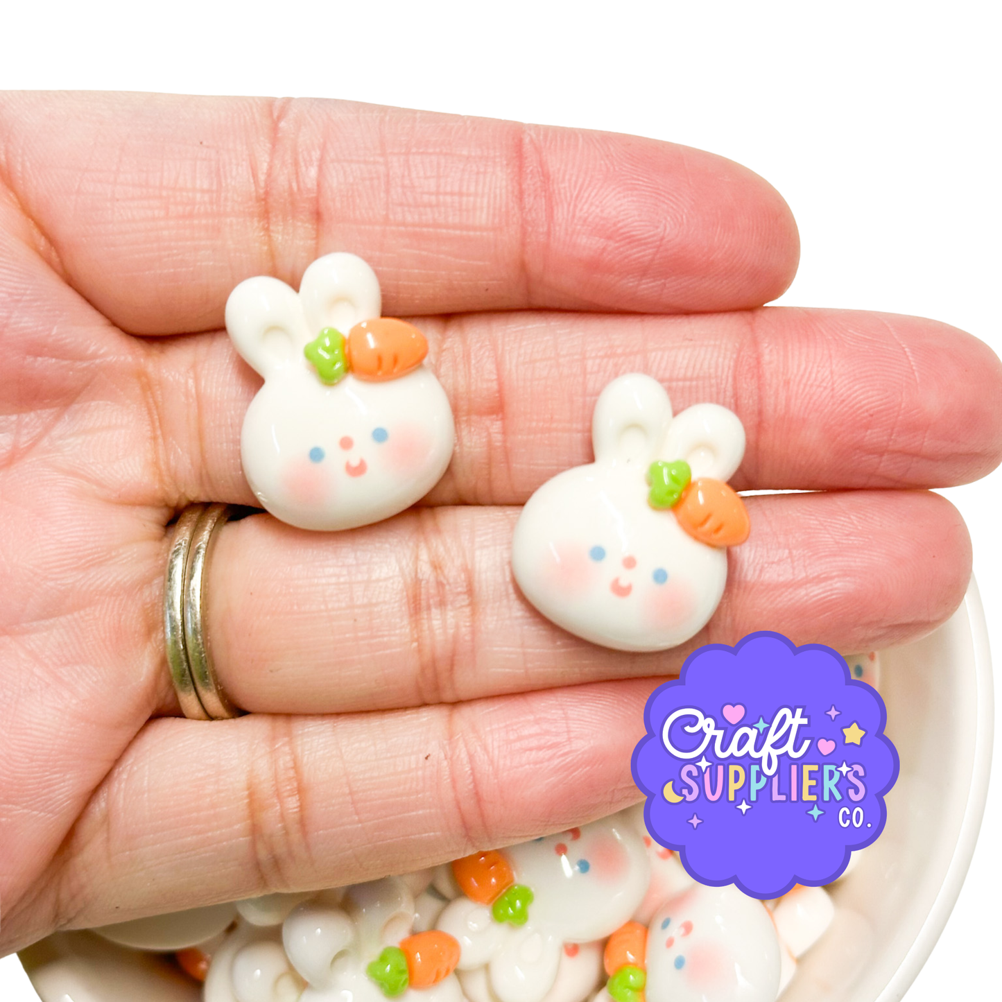 Set of 4 Bunny Flatback Cabochons, Easter Craft Charms