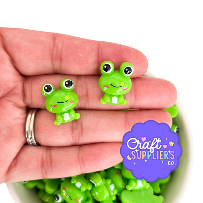 Cute Green Frog Resin Flat Back Cabochons – Kawaii Frog Embellishments – Resin Craft Supplies – Set of 4