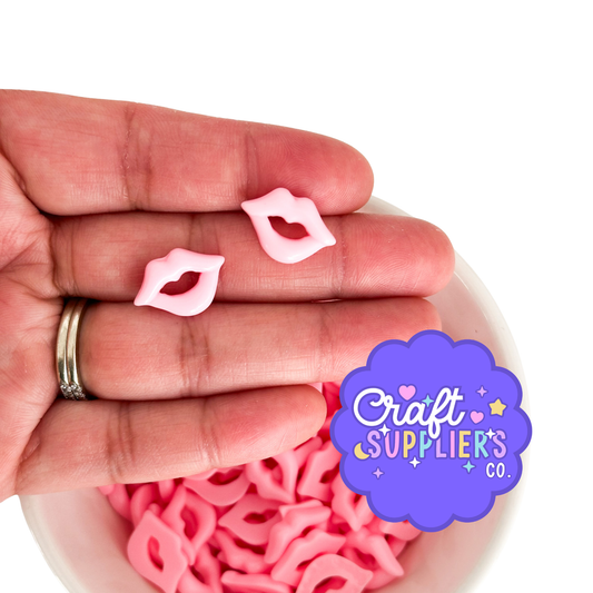 Set of 10 Pink Valentine Lip Charms, Resin Craft Embellishments