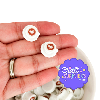 Mini Coffee Cup Resin Cabochons – Latte Cup Flat Back Charms – Kawaii Coffee Embellishments – Set of 10