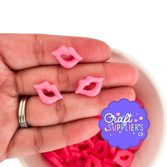 Pink Valentine Lip Flatback Charms | Set of 10 Resin Embellishments