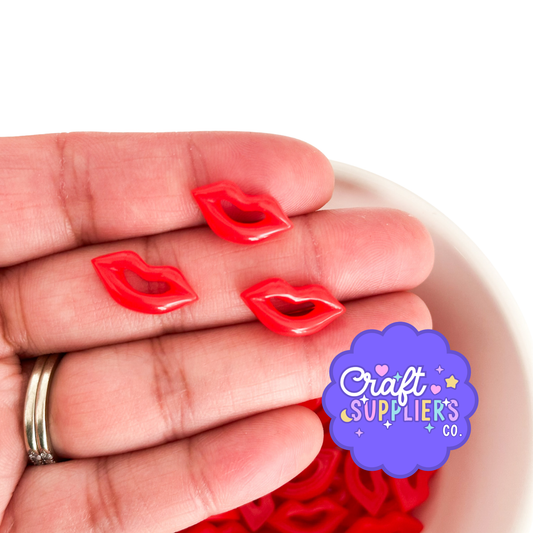 10pc Red Valentine Lip Charms for DIY Crafts and Slime Supplies