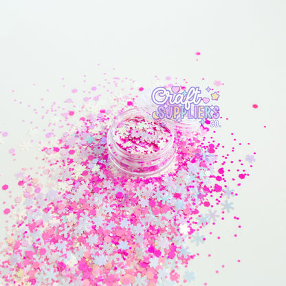 Pink Wonderland Chunky Glitter Mix – Pink & White Snowflake Confetti
