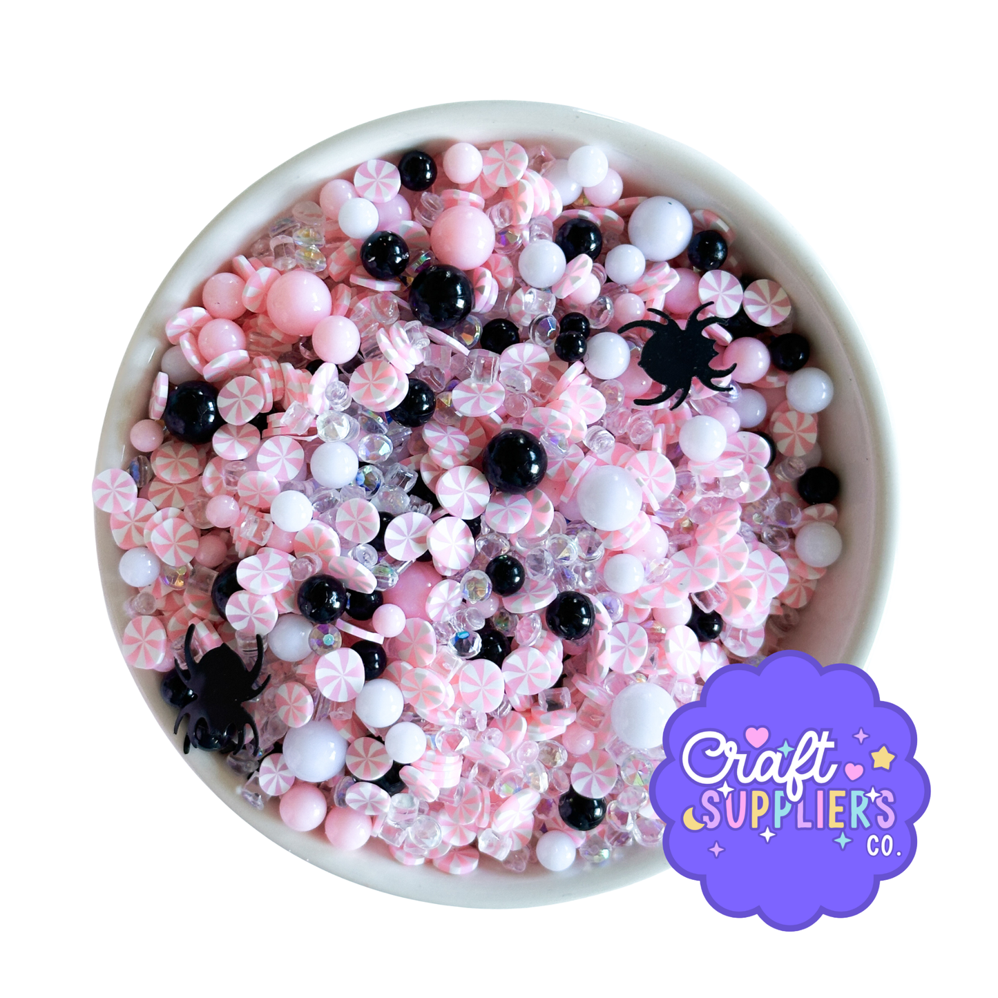 Pink Black Polymer Clay Sprinkle Mix Acrylic Beads Rhinestones Craft Embellishments