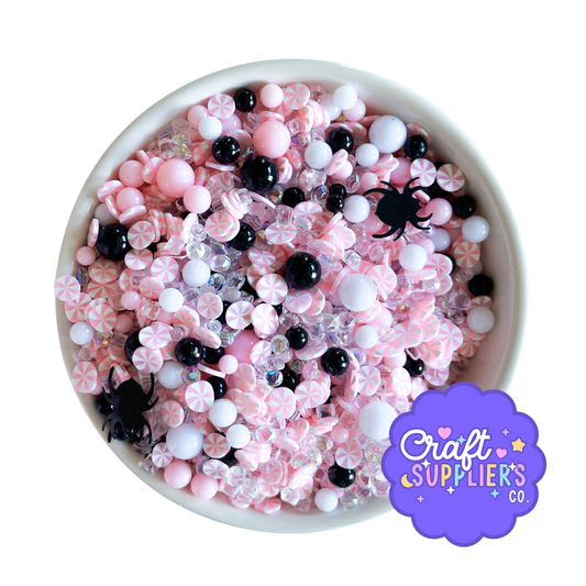 Pink Black Polymer Clay Sprinkle Mix Acrylic Beads Rhinestones Craft Embellishments