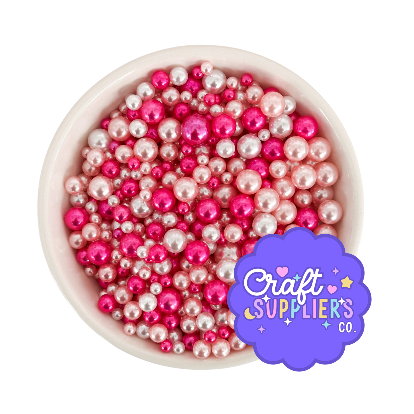 Hot Pink & Light Pink Faux Pearl Acrylic Bead Mix (No Holes) – 4–8mm Pearl Embellishments – Decoden, Fake Bake & DIY Crafts