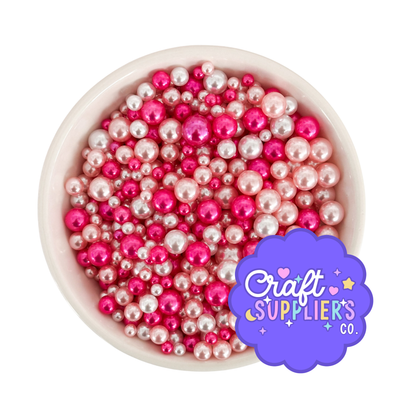 Hot Pink & Light Pink Faux Pearl Acrylic Bead Mix (No Holes) – 4–8mm Pearl Embellishments – Decoden, Fake Bake & DIY Crafts
