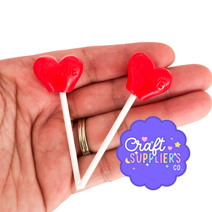 10pc Red Heart Fake Lollipop Cabochons for Valentine Slime and Crafts