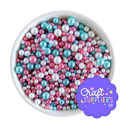 Pastel Pink, Aqua & White Pearl Acrylic Bead Mix | 4–8mm No Hole Craft Embellishments