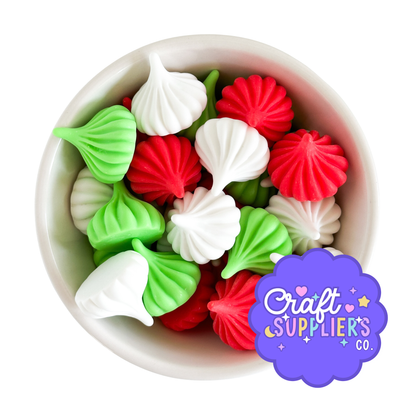 Christmas Meringue Resin Charms – Red, Green & White Holiday Faux Candy Embellishments