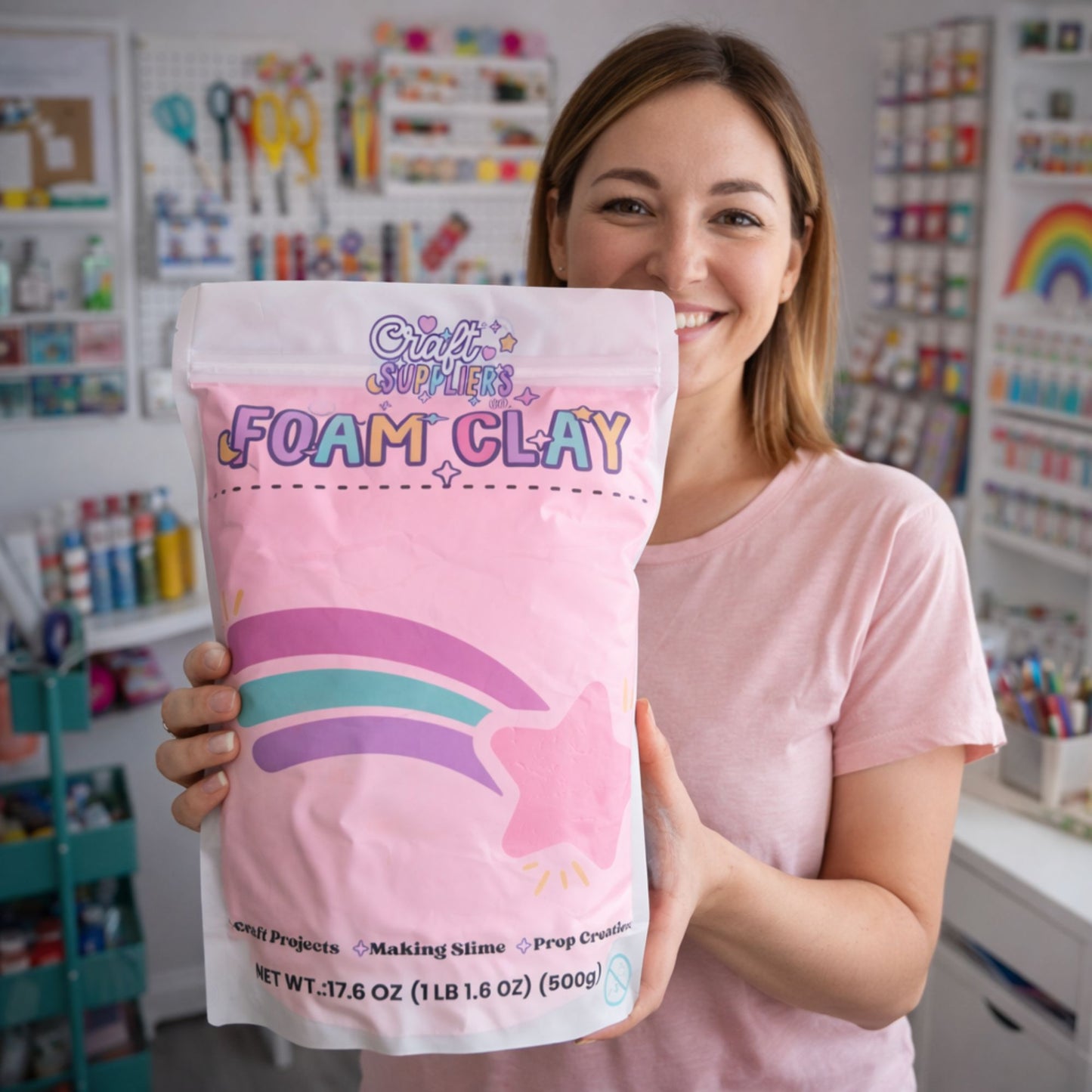 500g Light Pink Foam Air Dry Clay | Soft Lightweight DIY Clay
