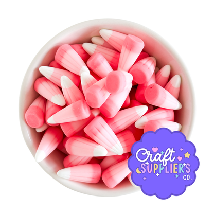 Pink & White Resin Candy Corn Charms, Faux Candy Embellishments for Craft Projects
