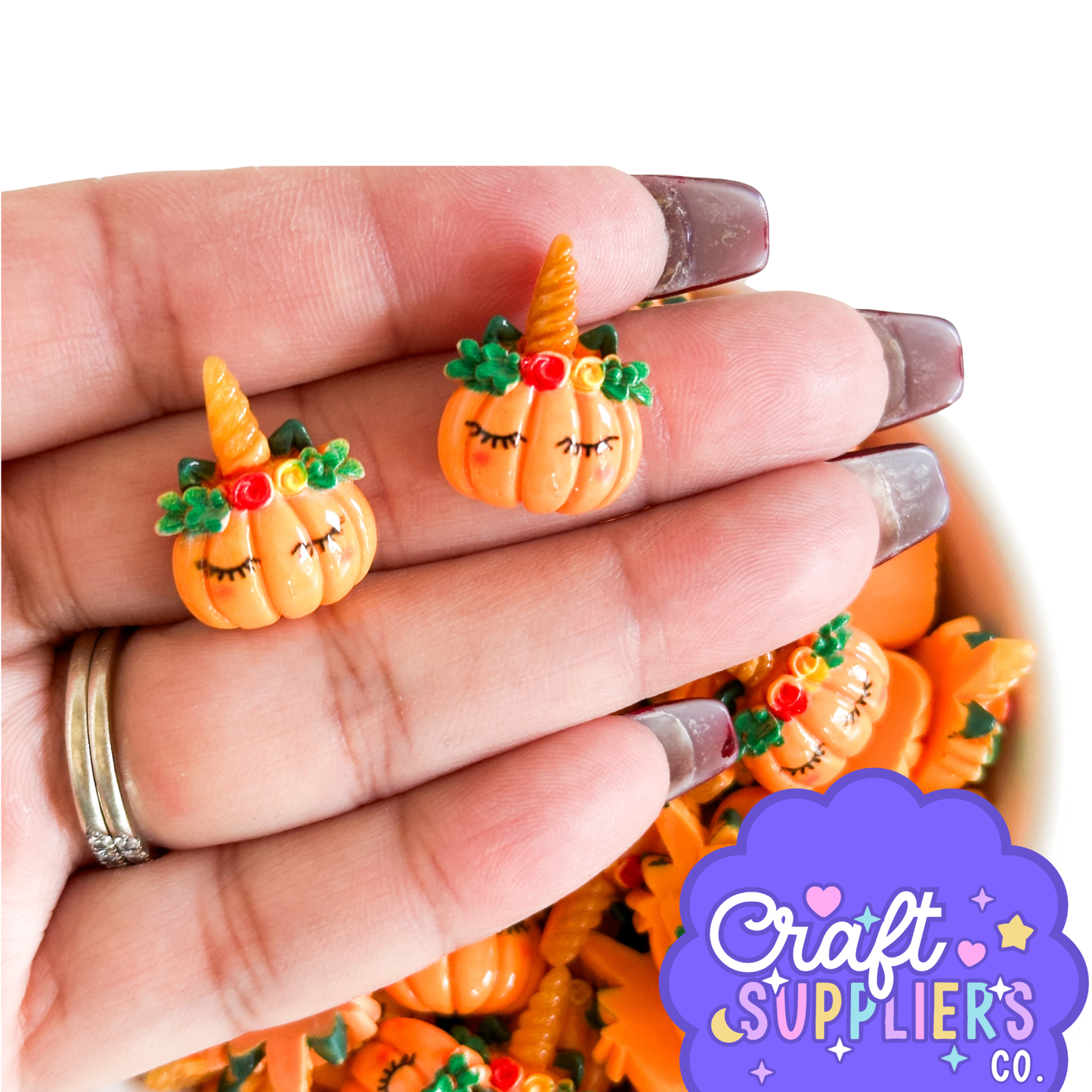 Unicorn Pumpkin Resin Flatbacks – Halloween Craft Embellishments (20mm, 4pcs)