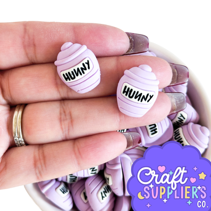 Set of 5 Purple Hunny Pot Flatback Cabochons, Fake Bake Craft Charms