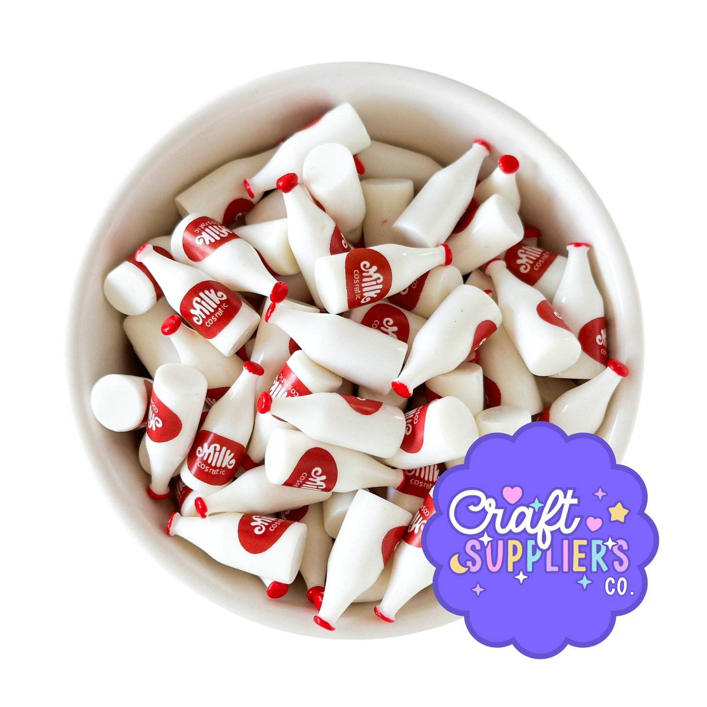 Mini Resin Milk Bottle Charms – Kawaii Faux Food, Set of 10