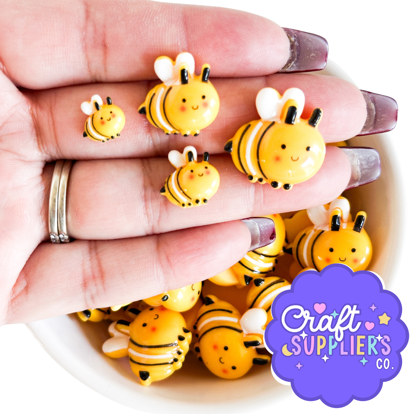 Bee Cabochons | Yellow Resin Flatbacks, DIY Embellishments - Set of 10