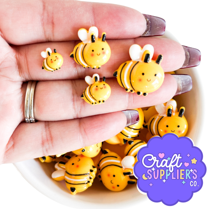 Bee Cabochons | Yellow Resin Flatbacks, DIY Embellishments - Set of 10