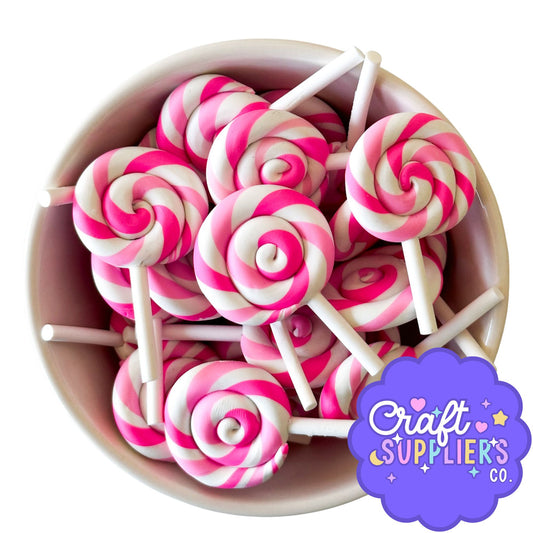 Pink & White Faux Lollipops Set of 3 | Polymer Clay Candy Charms
