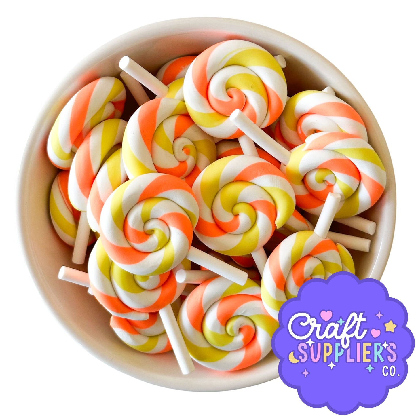 Orange Yellow & White Faux Lollipops Set of 3 | Polymer Clay Candy Charms
