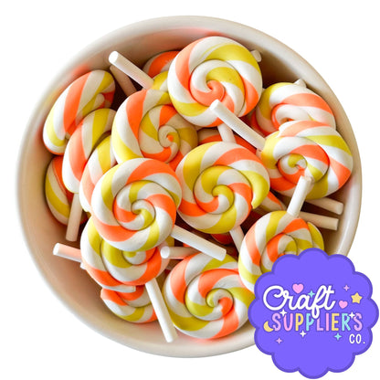 Orange Yellow & White Faux Lollipops Set of 3 | Polymer Clay Candy Charms