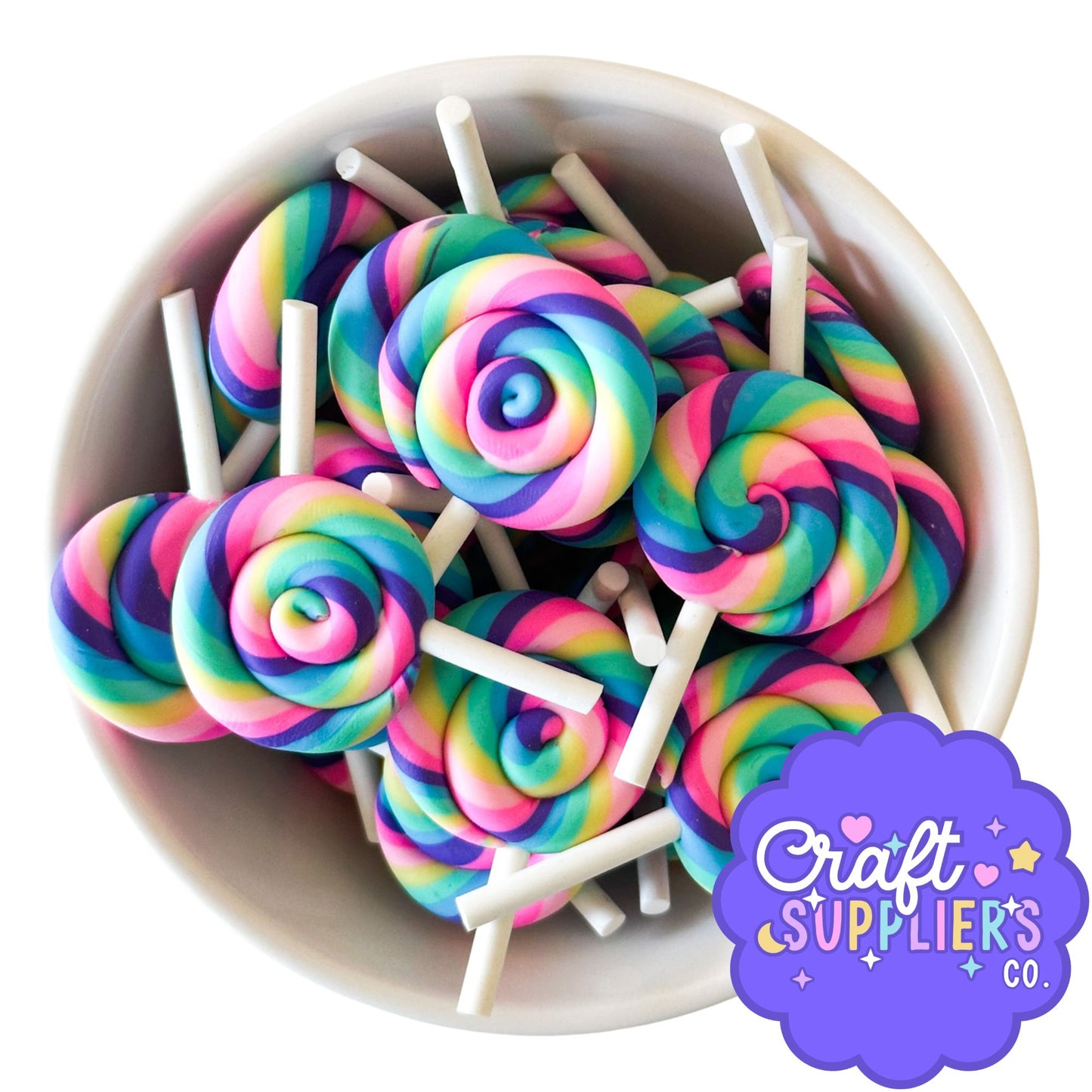 Rainbow Swirl Faux Lollipops Set of 3 | Polymer Clay Candy Charms