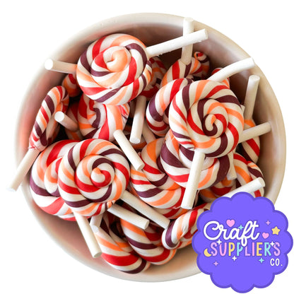 Fall Swirl Lollipop Charms Set of 3 | Polymer Clay Faux Candy Embellishments