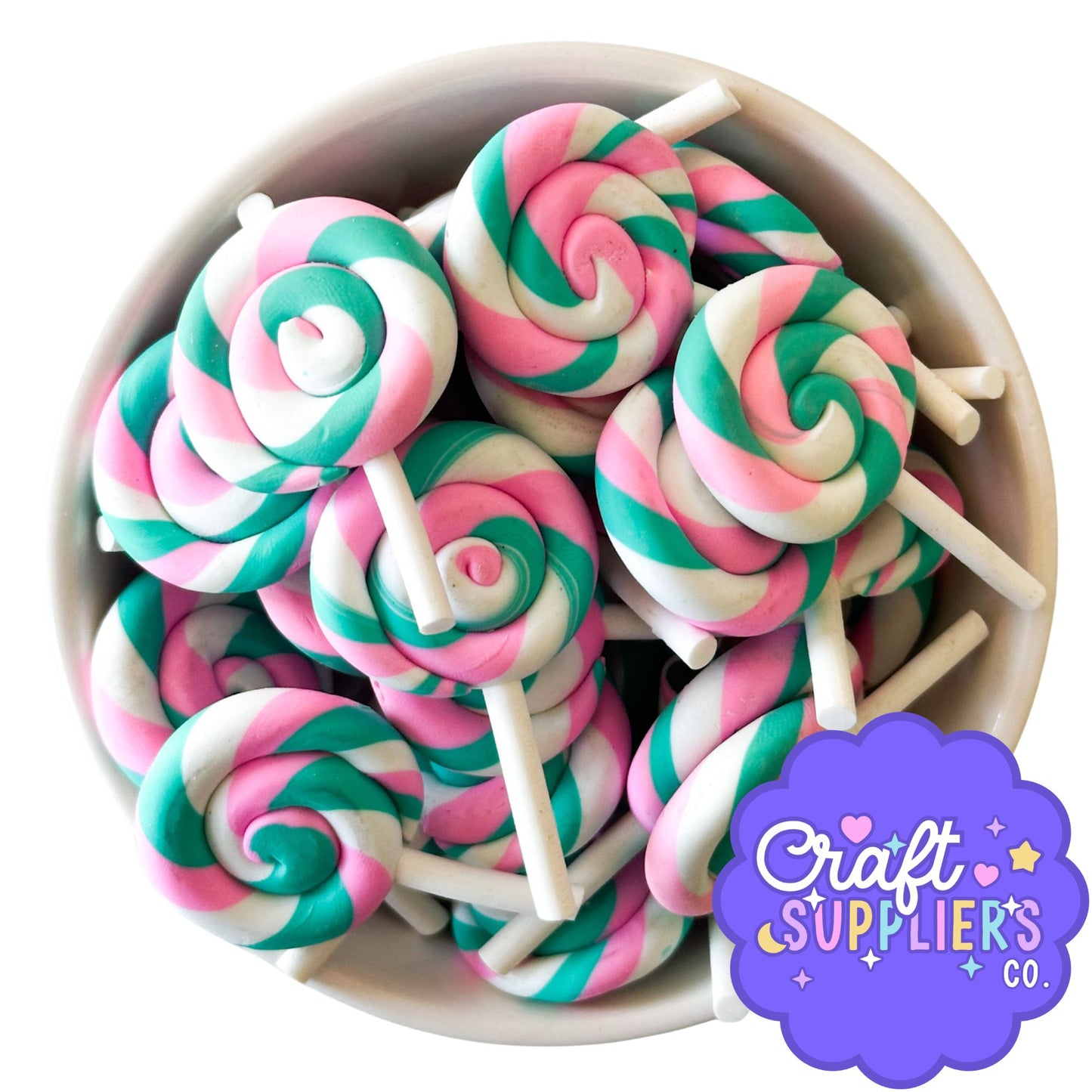 Pastel Swirl Lollipop Charms Set of 3 | Faux Candy Polymer Clay Embellishments