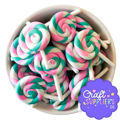 Pastel Swirl Lollipop Charms Set of 3 | Faux Candy Polymer Clay Embellishments