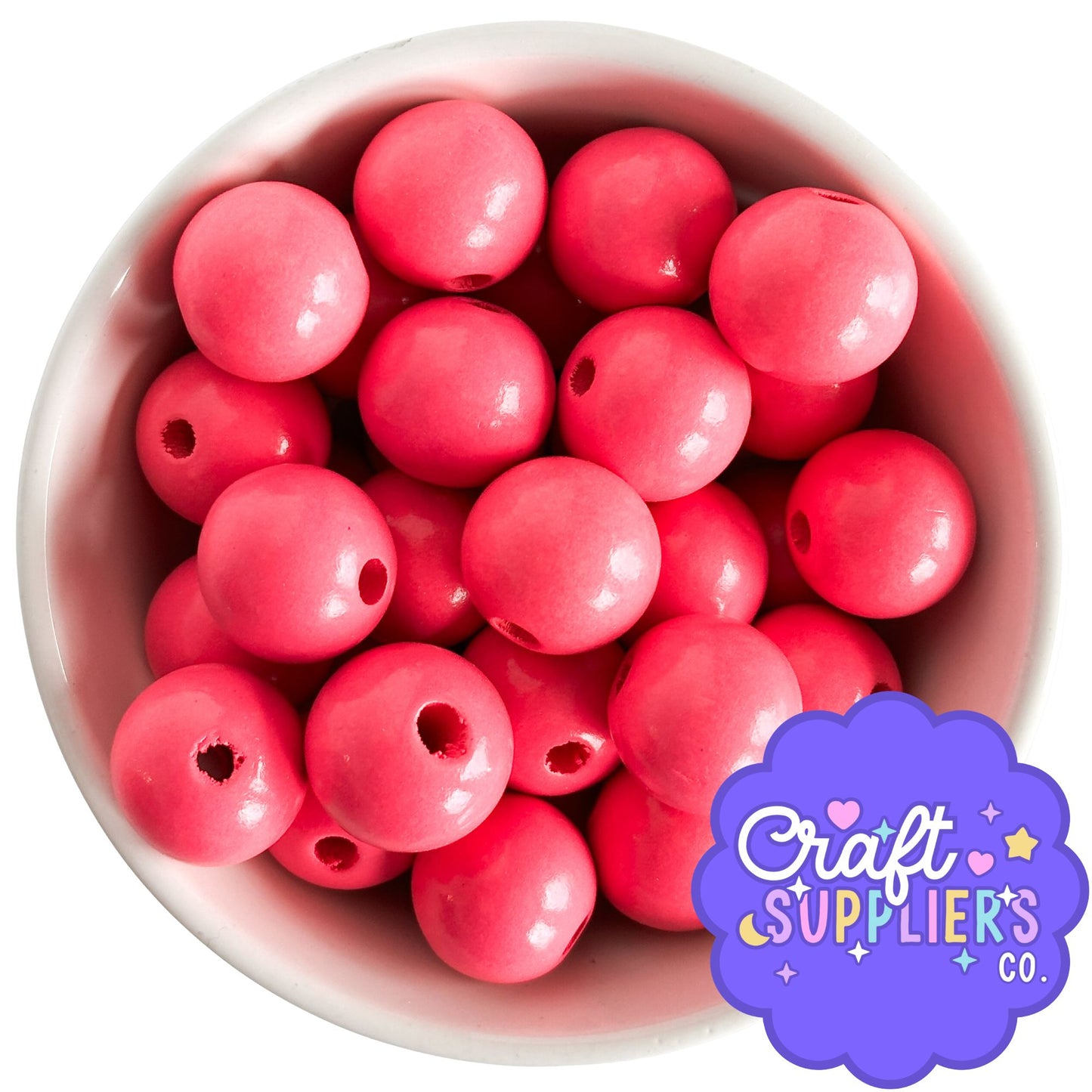 Pink Wood Beads | 20mm | Large Hole Craft Beads