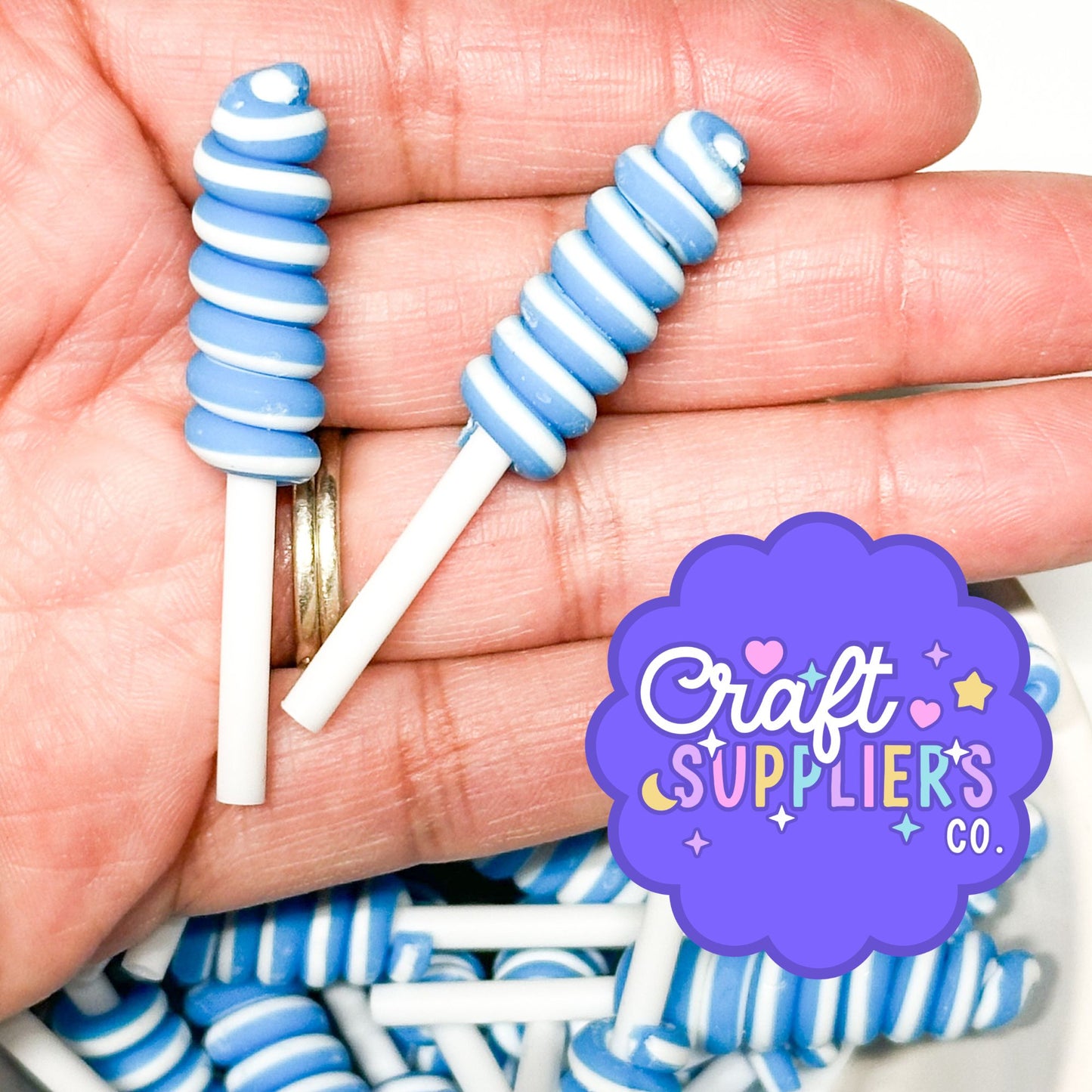 Blue Swirl Lollipop Resin Cabochons | Candy Flatback Embellishments