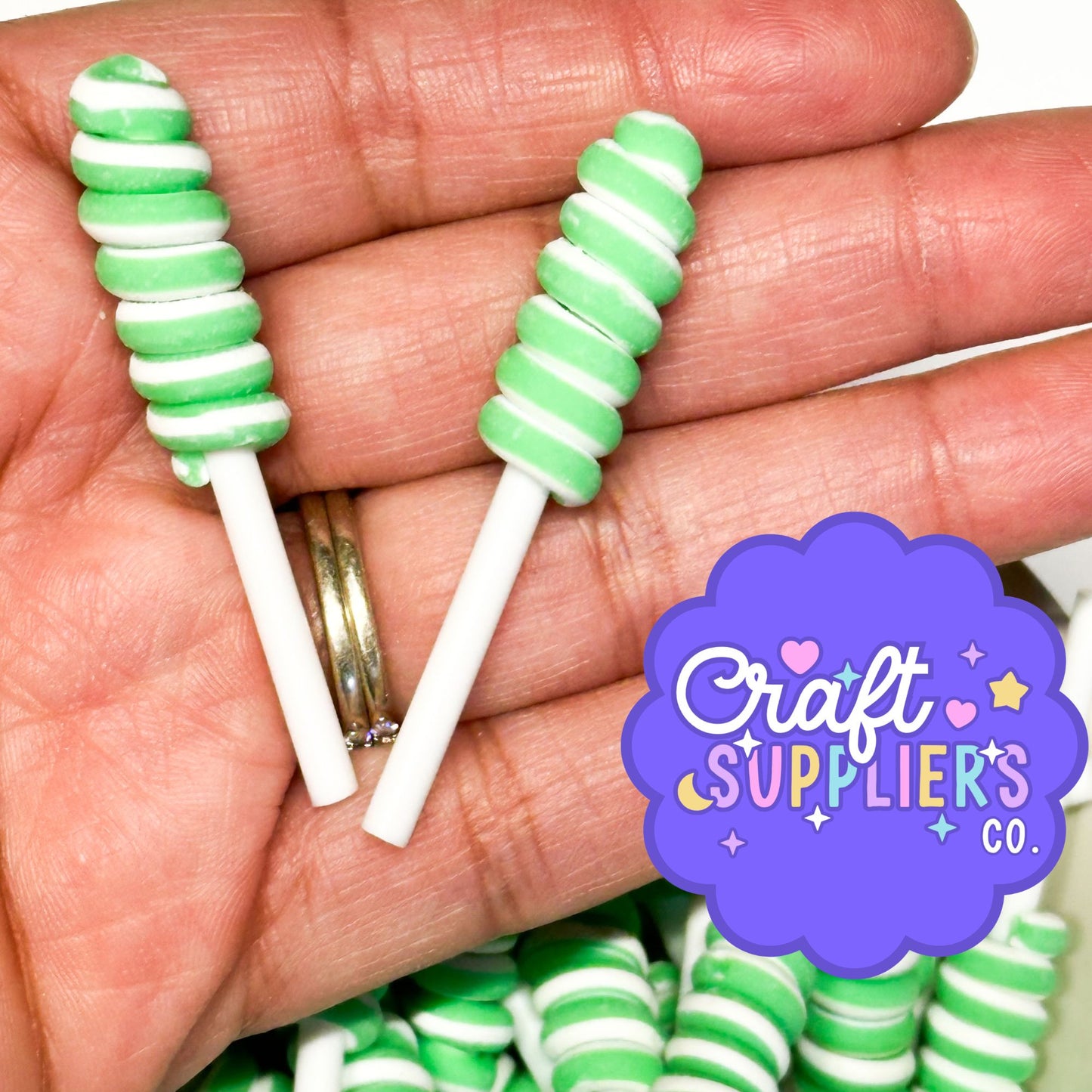 Green Swirl Lollipop Resin Cabochons | Candy Flatback Embellishments