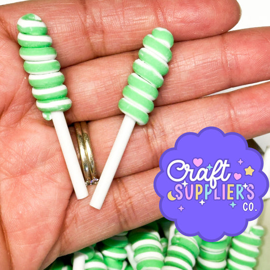 Green Swirl Lollipop Resin Cabochons | Candy Flatback Embellishments