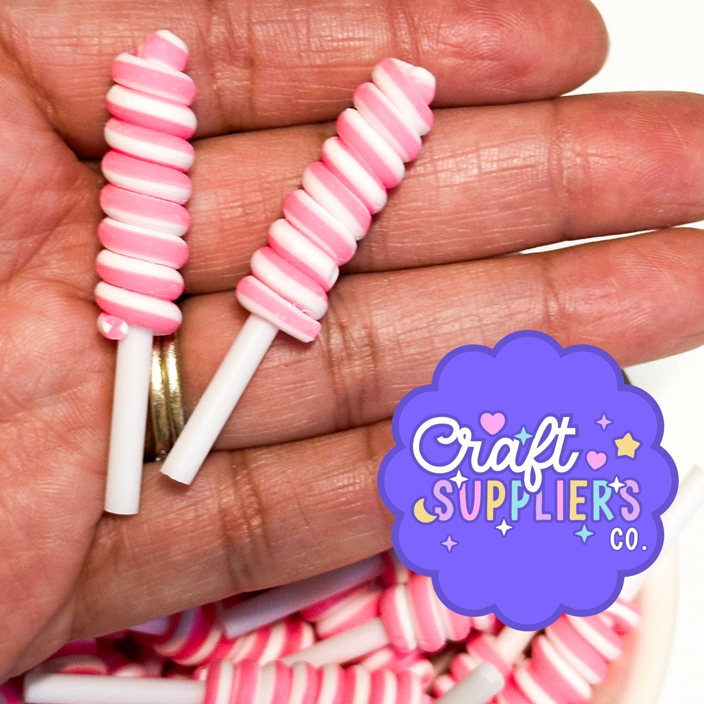 Pink Swirl Lollipop Resin Cabochons | Candy Flatback Embellishments