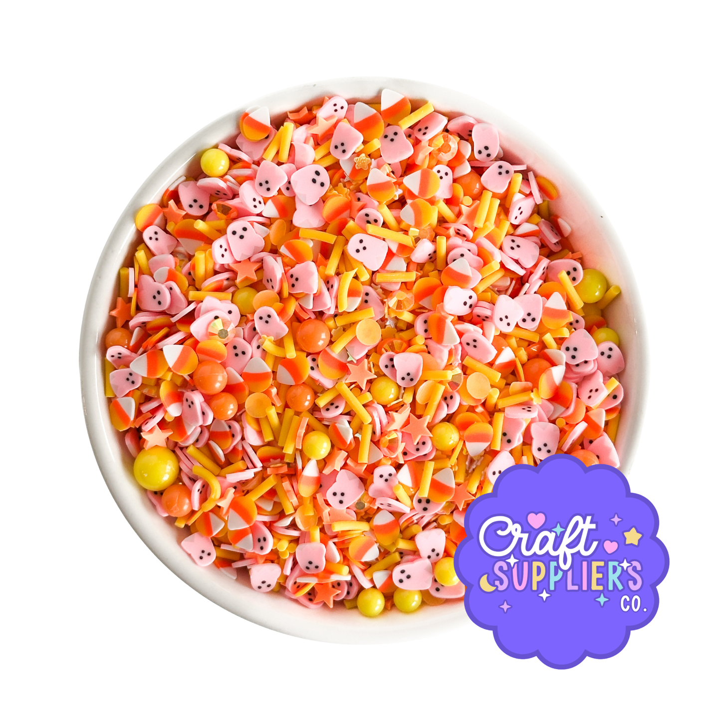 Pastel Candy Corn & Ghost Halloween Fake Sprinkle Mix | Polymer Clay Sprinkles with Beads | Spooky Cute Faux Sprinkles for Fake Bake, Slime & Resin Crafts